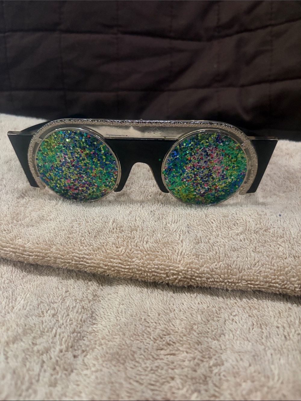 Glitter Round Festival Goggles - Green Multicolor
